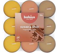 Bolsius - 18 Bougies Chauffe-Plat Parfumées - Sucre et Épices - Durée de Combustion de 3.5 Heures - Diamètre 38 mm - Extraits Naturels - Contient de la Cire Végétalienne - Sans Huile de Palme