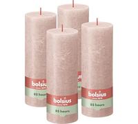 Bolsius - 4 bougies pilier rustiques - Rose doux - 19 x 7 cm - Longue durée de combustion de 85 heures - d'intérieur - Non parfumée - Cire végétalienne naturelle - Sans huile de palme
