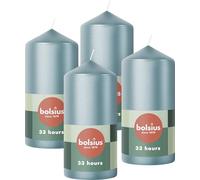 Bolsius - 4 bougies piliers - Bleu métallisé - 12x6 cm - Bougies décoratives pour ménage - Longueur de combustion : 33 heures - Sans parfum - 5% Cire végétale naturelle - Sans huile de palme