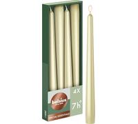 Bolsius - 4 bougies pointues lisses - Métallisé argenté - Bougies décoratives - Durée de combustion : 7 heures - Sans parfum - 50% Cire végétale naturelle - Sans huile de palme - 24.5 cm