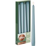Bolsius - 4 bougies pointues lisses - Métallisé bleu - Bougies décoratives - Durée de combustion : 7 heures - Sans parfum - 50% Cire végétale naturelle - Sans huile de palme - 24.5 cm