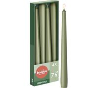 Bolsius - 4 bougies pointues lisses - Vert - Bougies décoratives pour la maison - Durée de combustion : 7 heures - Sans parfum - 50% Cire végétale naturelle - Sans huile de palme - 24.5 cm