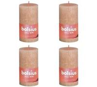 Bolsius - Lot de 4 bougies pilier rustique - Rose brumeux - 13 x 7 cm - Longue durée de combustion de 60 heures