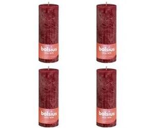 Bolsius 4x Bougies Pilier Rustiques 190x68 mm Rouge Velours Cierges sans Fumée Rouge G