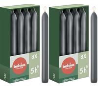 Bolsius - 8 bougies coniques - Anthracite - 17 cm - Longue durée de combustion de 5 heures - Sans parfum - 25% Cire naturelle végétalienne - Sans goutte - Sans huile de palme (Lot de 2)