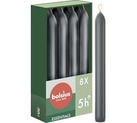 Bolsius - 8 bougies coniques - Anthracite - 17 cm - Longue durée de combustion de 5 heures - Sans parfum - 25% Cire naturelle végétalienne - Sans goutte - Sans huile de palme
