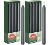 Bolsius - 8 bougies coniques - Anthracite - 23 cm - Longue durée de combustion de 8 heures - Sans parfum - 25% cire naturelle végétalienne - Sans huile de palme (Lot de 2)