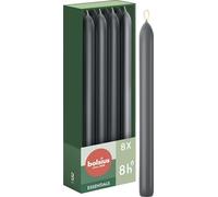 Bolsius - 8 bougies coniques - Anthracite - 23 cm - Longue durée de combustion de 8 heures - Sans parfum - 25% cire naturelle végétalienne - Sans huile de palme