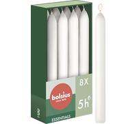 Bolsius - 8 bougies coniques blanches - 17 x 2 cm - Longue durée de combustion de 5 heures - Sans parfum - 25% Cire végétalienne naturelle - Sans goutte - Sans huile de palme