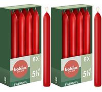 Bolsius - 8 bougies coniques - Rouge - 17 cm - Longue durée de combustion de 5 heures - Sans parfum - 25% cire végétale naturelle - Sans huile de palme (Lot de 2)