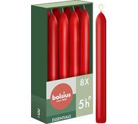 Bolsius - 8 bougies coniques - Rouge - 17 cm - Longue durée de combustion de 5 heures - Sans parfum - 25% cire végétale naturelle - Sans huile de palme