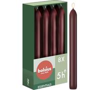 Bolsius - 8 bougies coniques rouge foncé - 17 cm - Longue durée de combustion de 5 heures - Sans parfum - Cire végétalienne naturelle - Sans goutte - Sans huile de palme