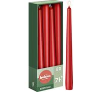 Bolsius - 8 bougies pointues lisses - Rouge - Bougies décoratives pour la maison - Durée de combustion : 7 heures - Sans parfum - Sans huile de palme - 24.5 cm