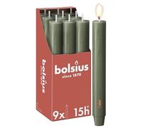 Bolsius Bougie chandelles XL rustique - 23 x 3 cm - Vert olive - En carton de 9 pièces - Longueur de combustion : 15 heures - Contient de la cire végétale naturelle - Sans huile de palme