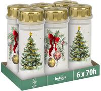 Bolsius - Bougie de cimetière n°6 + couvercle - Avec motif de Noël - Lot de 4 - Durée de combustion : 70 heures - Cire végétale naturelle - Sans huile de palme