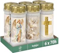 Bolsius - Bougie de cimetière n°6 + couvercle - Avec motif - Lot de 6 - Durée de combustion : 70 heures - Cire végétale naturelle - Sans huile de palme