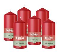 Bolsius - Bougie pilier lisse - Rouge - 12 cm - 6 pièces - Bougies décoratives - Contient de la cire végétale naturelle - Sans huile de palme