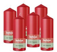 Bolsius - Bougie pilier lisse - Rouge - 15 cm - 6 pièces - Bougies décoratives - Contient de la cire végétale naturelle - Sans huile de palme