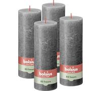 Bolsius – Bougie pilier rustique – Gris foncé 85h – Lot de 4 – Non parfumée – Cire végétalienne
