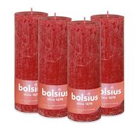 Bolsius - Bougie Pilier Rustique - Rouge - Paquet de 4-19 x 7 cm - Temps de Brûlage Long de 85 Heures - Sans Parfum - Cire Végétale Naturelle - Sans Huile de Palme