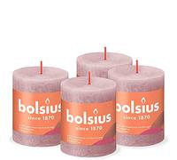 Bolsius Bougie pilier Rustique - Vieux Rose - Lot de 4 - Longue durée de combustion de 35 heures - Bougie de maison - Décoration d'intérieur - Non parfumée - Cire naturelle végétalienne - Sans huile
