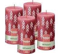Bolsius - Bougie Rustic - Rouge avec motif de pins - 13 cm - Noël - Bougie décorative - Sans huile de palme