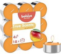 Bolsius - True Scents Tea Lights - Lot de 18 Bougies Chauffe-Plat Parfum, Mangue, Durée de Combustion: 4 Heures, Décoration d'Intérieur, Extraits Naturels, avec Cire Naturelle Végétalienne