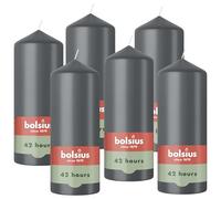 Bolsius - Bougies piliers - Gris - 15 cm - Lot de 6 - Durée de combustion 42 heures - Avec cire végétale naturelle - Sans huile de palme