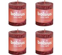 Bolsius Bougies rustiques Shine 4 pcs. 80x68 mm rouge velours