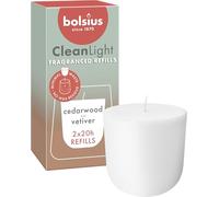 Bolsius,CleanLight Refill,Bougie parfumée rechargeable,Recharge,2 pièces,Bois de cèdre et vétiver,Durée de combustion 20 heures,avec des extraits naturels,Cire végétale naturelle,Sans huile de palme