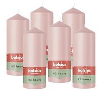 Bolsius - Essentials - Bougie Pilier - Pastel Rose- 15cm - 6 Pièces - Bougie Décorative - Contient Cire Végétale Naturelle - sans Huile de Palme