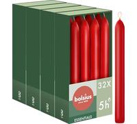 Bolsius Essentials - Bougies pointues lisses - Rouge - 17 cm - Lot de 32 - Bougies décoratives - Sans huile de palme