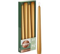 Bolsius - 4 bougies pointues lisses - Métallisé or- Bougies décoratives - Durée de combustion : 7 heures - Sans parfum - 50% Cire végétale naturelle - Sans huile de palme - 24.5 cm