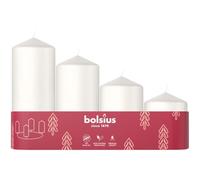 Bolsius Glatte Stumpenkerzen - 4er Set - Advent - Weiß - Verschiedene Größen 12-10-8-6 cm - Ø48mm - Dekorative kerzen - Lange Brenndauer - Unparfümiert - Mit Natürlichem Pflanzenwachs - Ohne Palmöl