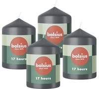 Bolsius - Lot de 4 bougies pilier - Anthracite - 8 x 6 cm - Bougies décoratives d'intérieur - Longue durée de combustion de 17 heures - Non parfumées - 5% cire végétalienne naturelle
