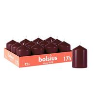 Bolsius - Lot de 12 bougies piliers lisses - Rouge bordeaux - 8 x 6 cm - Bougies décoratives ménagères - Durée de combustion : 17 heures - Non parfumées - Contient de la cire végétale naturelle