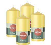 Bolsius - Lot de 4 bougies pilier - Jaune - 12 x 6 cm - Longue durée de combustion de 33 heures - Sans parfum - 5% Cire végétalienne naturelle - Sans huile de palme