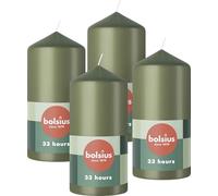 Bolsius - Lot de 4 bougies piliers - Vert - 12 x 6 cm - Longue durée de combustion de 33 heures - Sans parfum - 5% Cire naturelle végétalienne - Sans huile de palme - Pâques