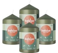 Bolsius - Lot de 4 bougies piliers - Vert - 8 x 6 cm - Longue durée de combustion de 17 heures - Non parfumées - 5% Cire naturelle végétalienne - Sans huile de palme