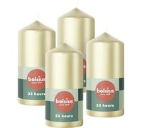 Bolsius - 4 bougies piliers - Métallisé argenté et blanc - 12x6 cm - Bougies décoratives - 33 heures - Sans parfum - 5% Cire végétale naturelle - Sans huile de palme