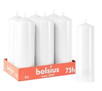 Bolsius - Lot de 6 bougies piliers lisses - Blanc - 20 x 7 cm - Durée de combustion 75 heures - Non parfumées - Contient de la cire végétale naturelle - Sans huile de palme