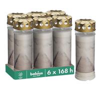 Bolsius - Lot de 6 bougies funéraires - Blanc - Longueur : 168 heures - Bougie funéraire et mémorial - Avec motif - Nuages - N° 7