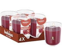 Bolsius - Grenade - Rouge - Lot de 4 Bougies Parfumées - 9,7 x 8,5 cm - Durée de combustion: 45 heures - Avec extraits naturels - Cire végétale naturelle - Sans huile de palme