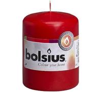 Bolsius Lot de 10 bougies piliers, lisses, rouges, 8 cm, décoratives, durée de combustion : 17 heures, non parfumées