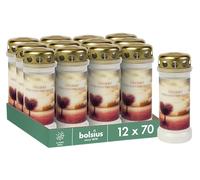 Bolsius - Lot de 12 bougies funéraires - Blanc - Durée de combustion : 70 heures - Bougies de condoléances & mémorial - Brûleur permanent - Avec motif - Arbre - Non parfumé - Sans huile de palme - N°6