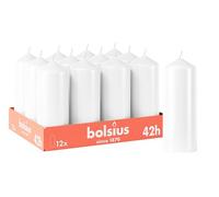 Bolsius - Lot de 12 bougies piliers lisses - Blanches - 15 x 6 cm - Décoratives - Durée de combustion 42 heures - Non parfumées - Contient de la cire végétale naturelle - Sans huile de palme