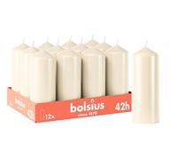 Bolsius - Lot de 12 bougies piliers lisses - Blanches - 15 x 6 cm - Décoratives - Durée de combustion 42 heures - Non parfumées - Contient de la cire végétale naturelle - Sans huile de palme
