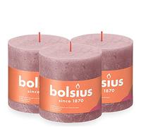 Bolsius Lot de 3 bougies pilier rustiques XXL - Vieux rose - Longue durée de combustion de 62 heures - Bougie de maison - Décoration d'intérieur - Non parfumée - Avec cire naturelle végétalienne -
