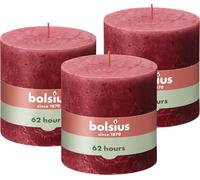 Bolsius - Lot de 3 bougies pilier XXL Rouge 10 x 10 cm - Bougies décoratives - Longueur de combustion 62 heures - Sans parfum - Cire végétale naturelle - Sans huile de palme
