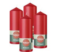 Bolsius - Lot de 4 bougies pilier - Rouge - 15 x 6 cm - Pour la maison - Combustion de 42 heures - Sans parfum - 5% cire végétalienne naturelle - Sans huile de palme